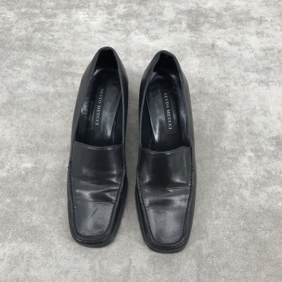 Sesto Meucci  black loafers 6M 2in heel Italy - Picture 2 of 7